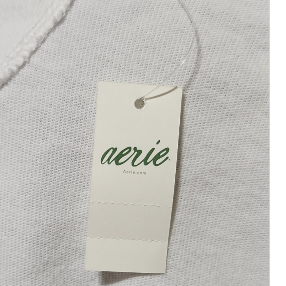 Aerie Soft White Front Lace Up Hooded Sweatshirt Ribbed Cuffs & Rolled Hem (XS) - Picture 9 of 11